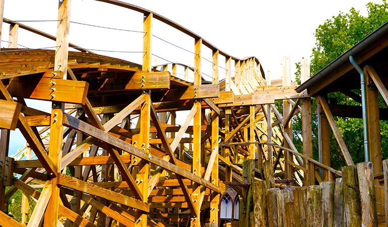 wooden roller coaster theme park