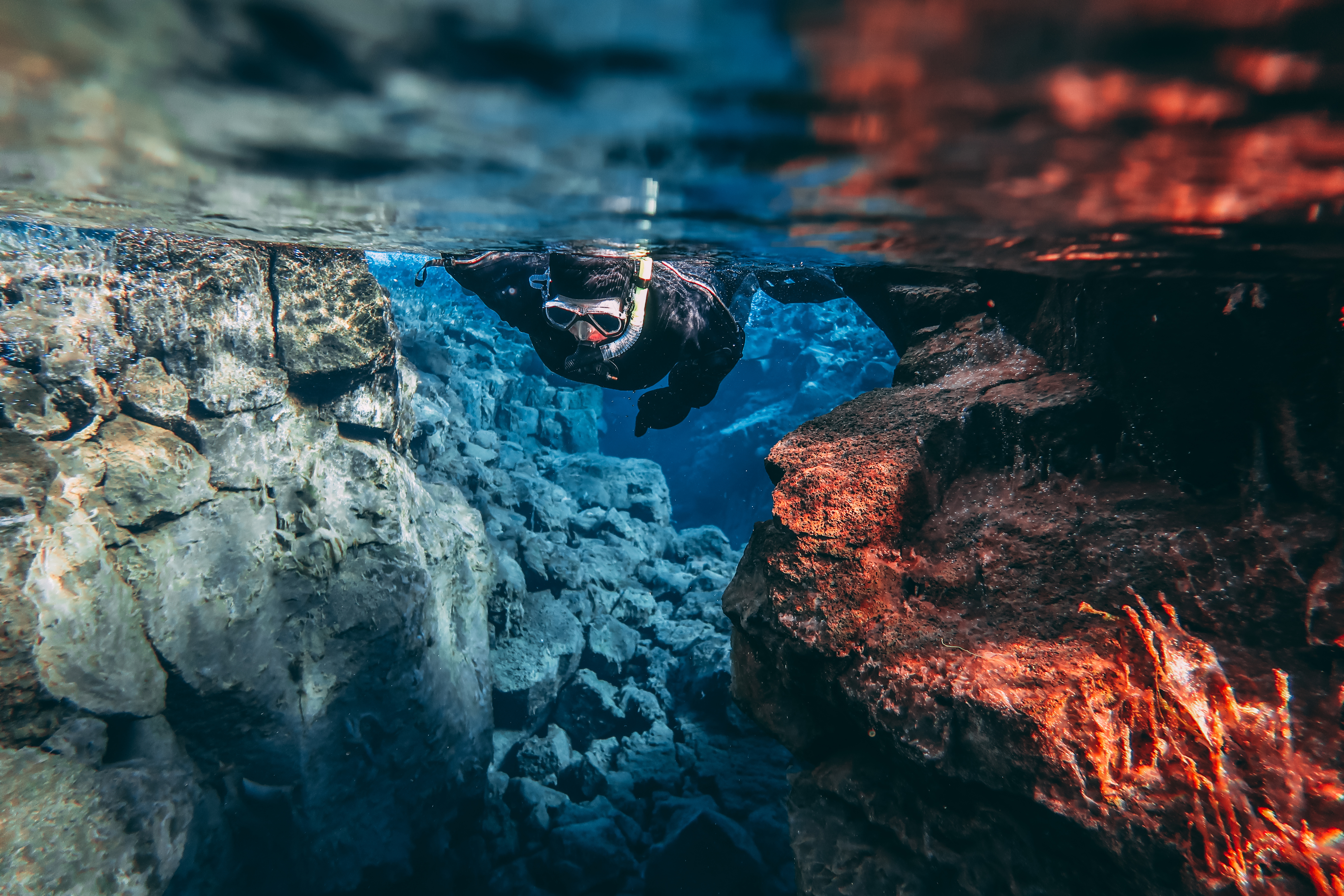 Snorkelling between two tectonic plates in Iceland