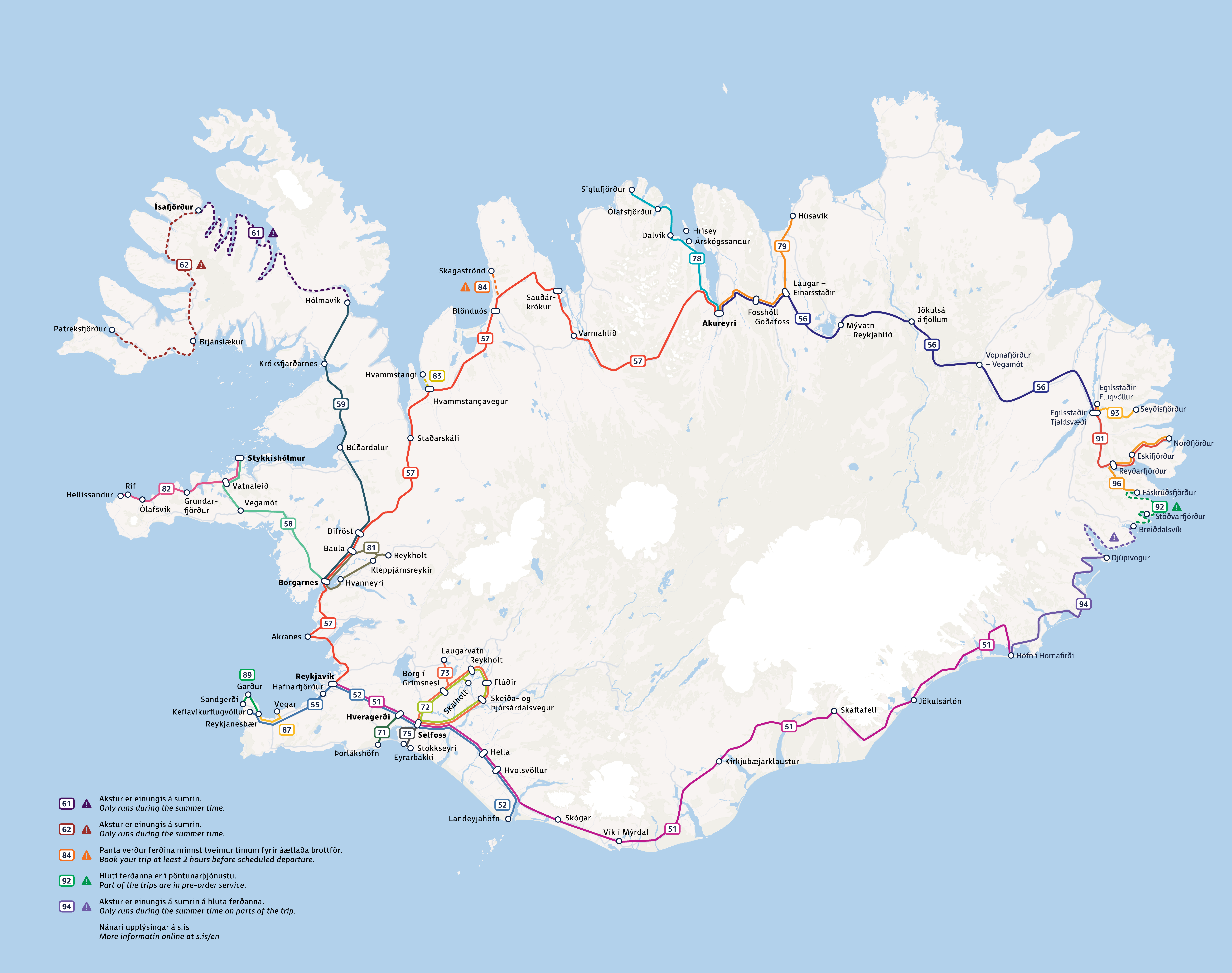 Straeto Iceland bus map
