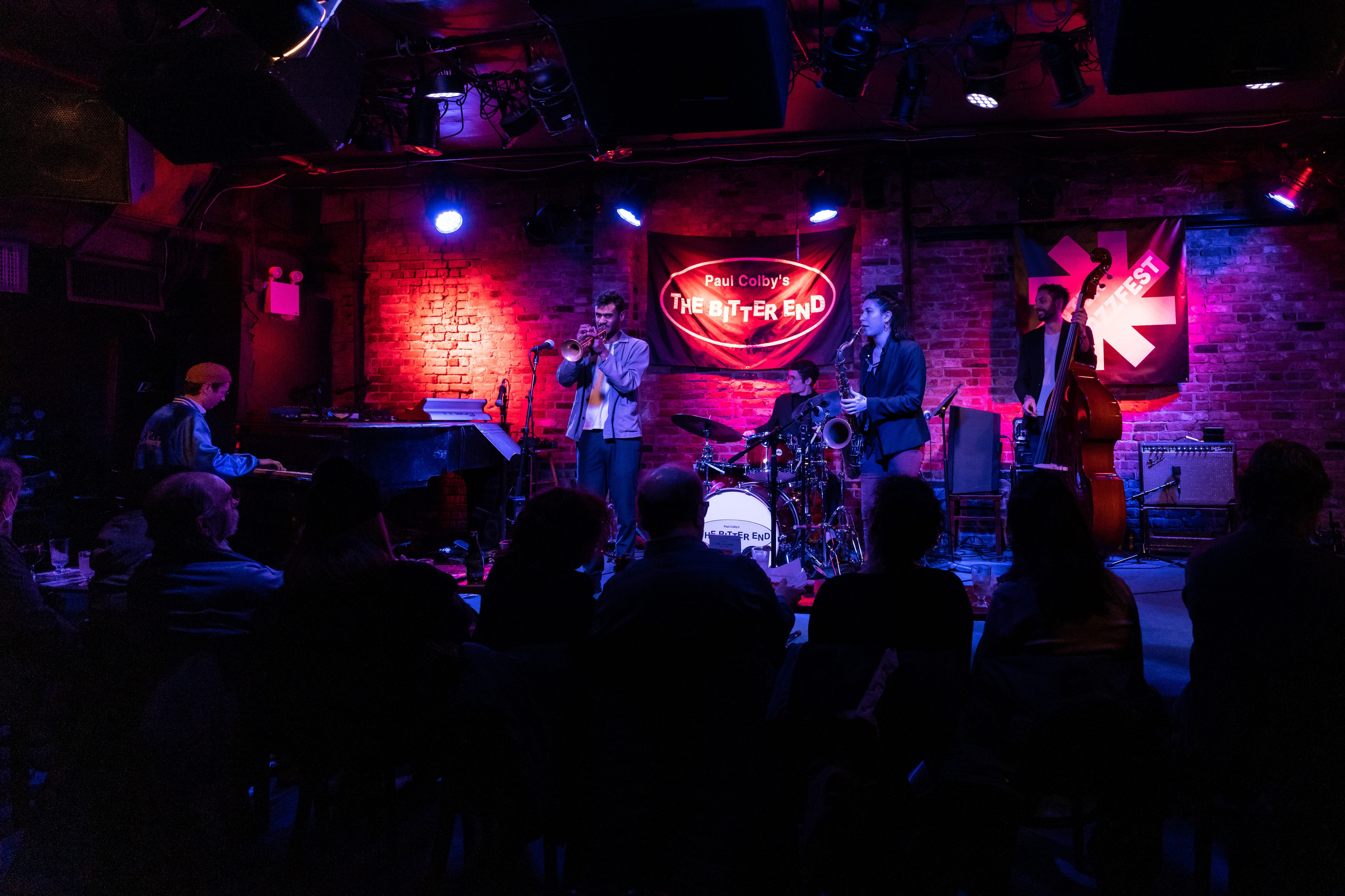 Dark lit jazz bar in Paris, France