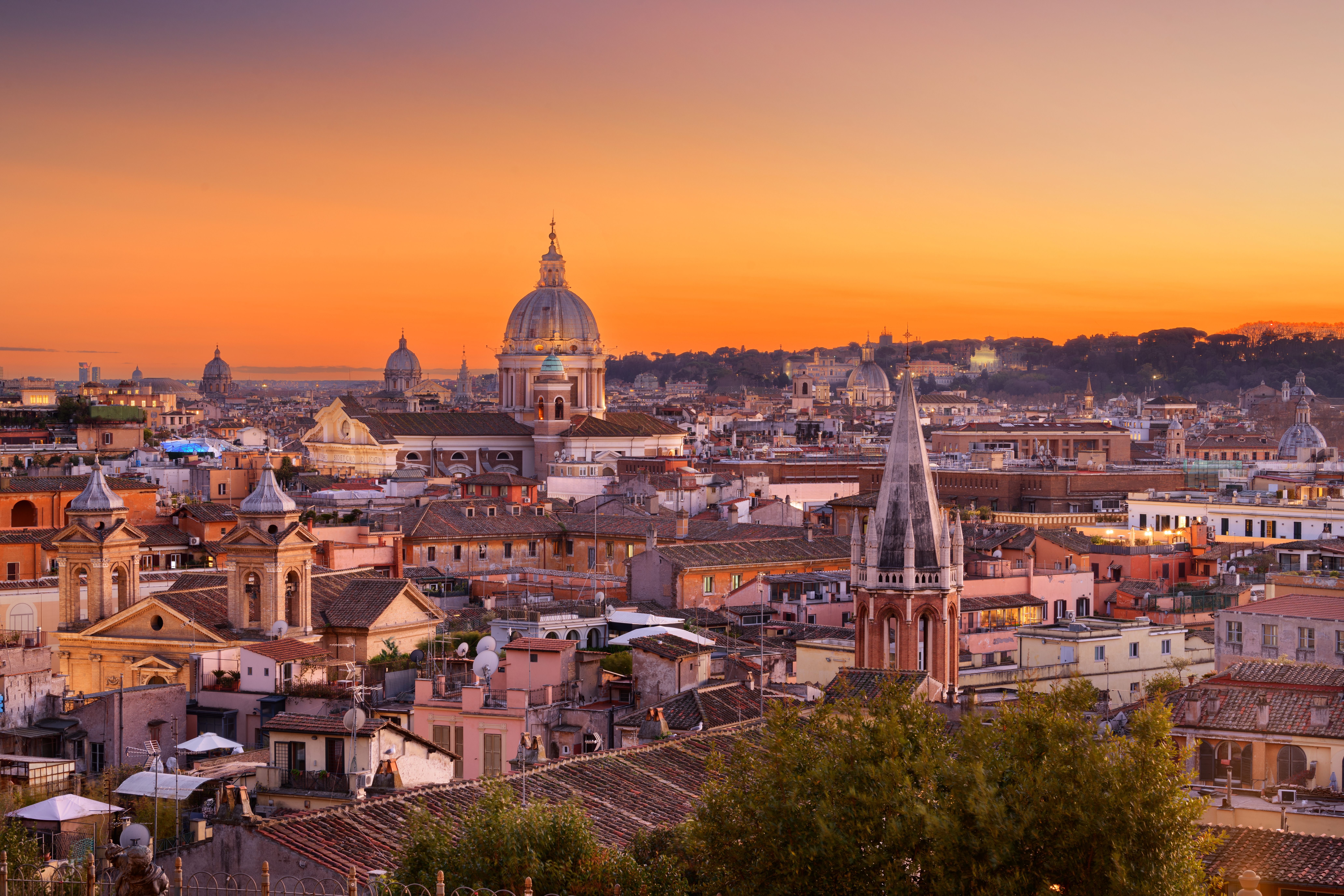 Cityscape of Rome, Italy at sunset