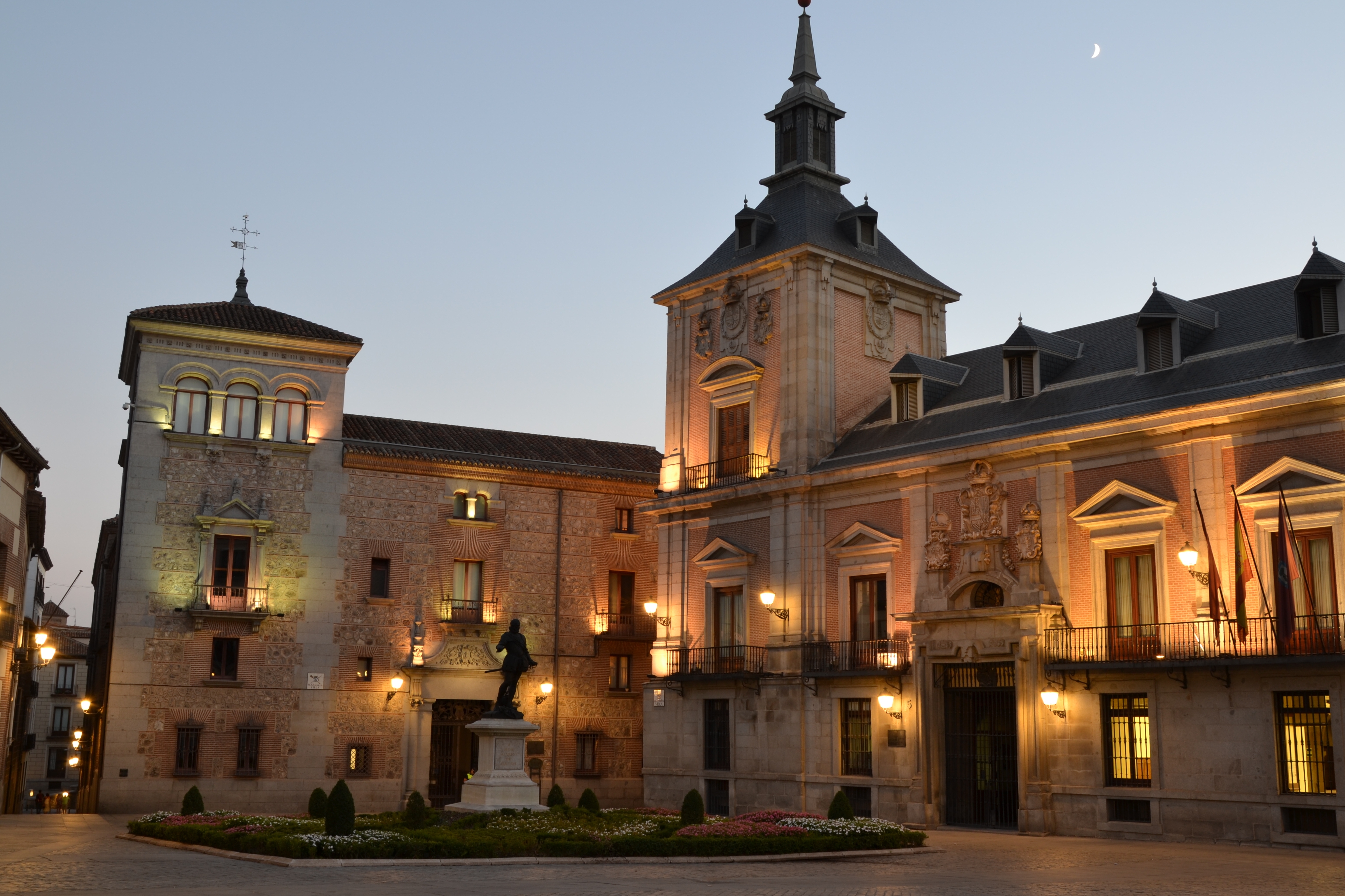 Plaza de la Villa at dusk in Madrid, Spain