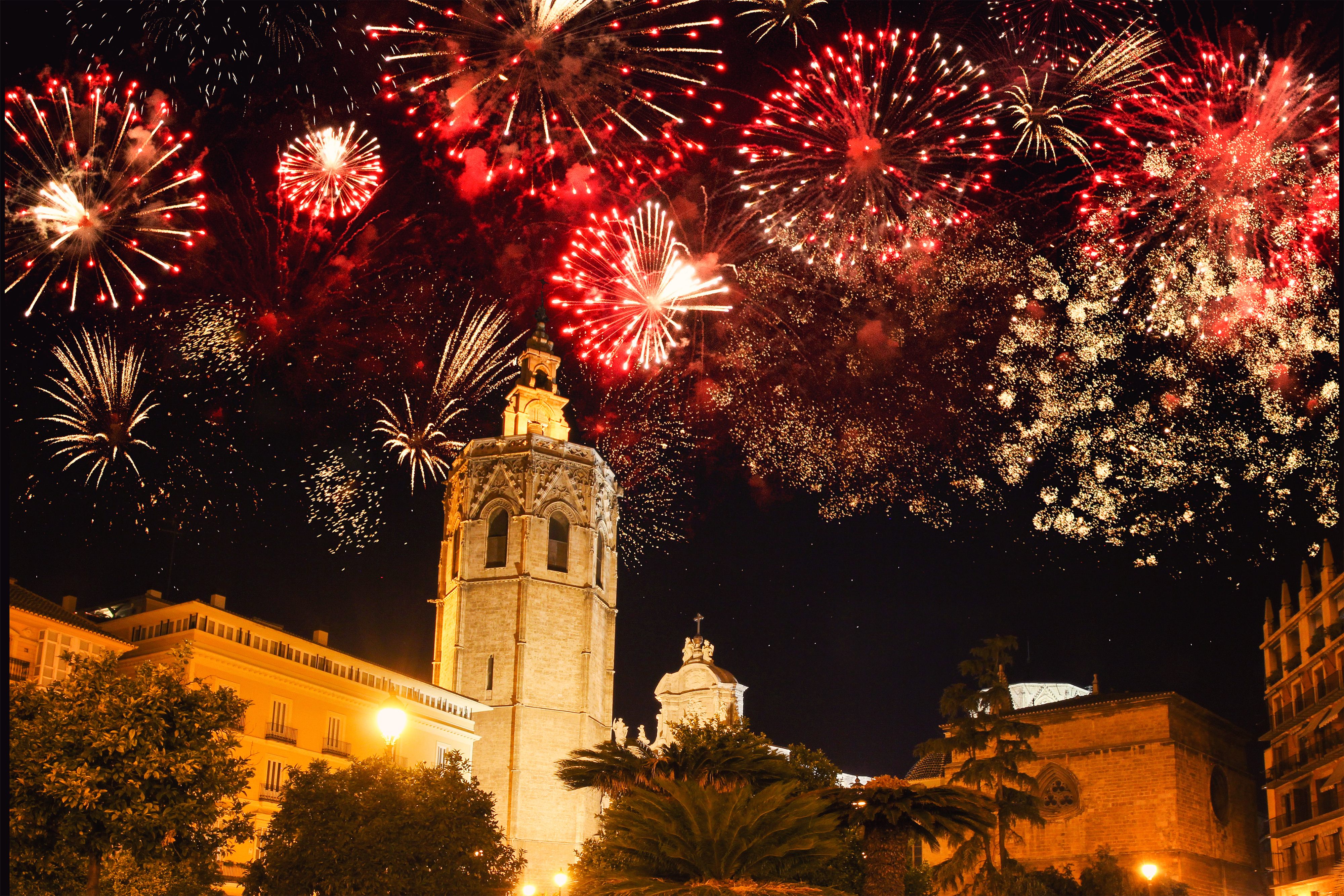 Fireworks in Valencia, Spain during New Year's celebration