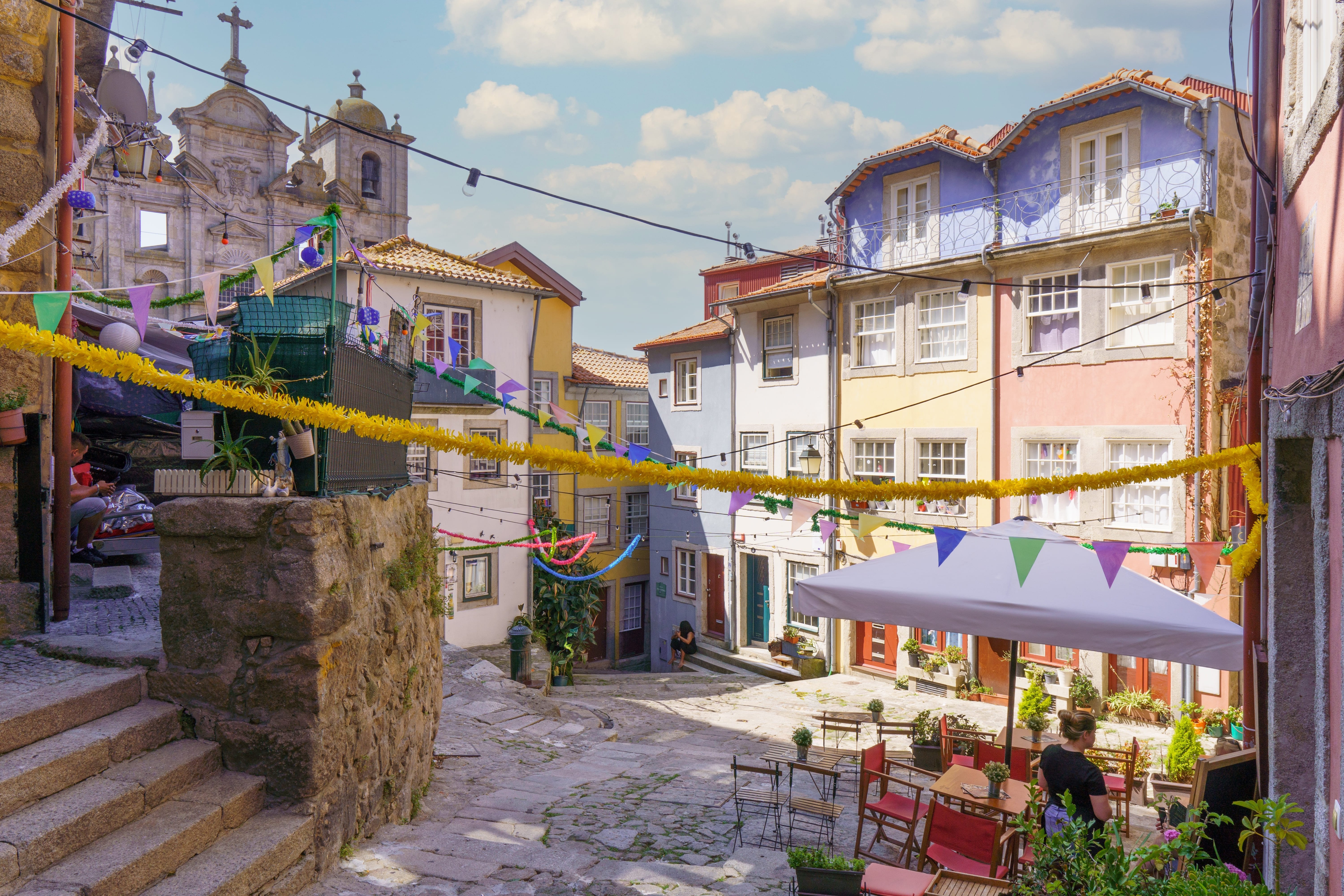 Decorations for Sao Joao Festival in downtown Porto, Portugal