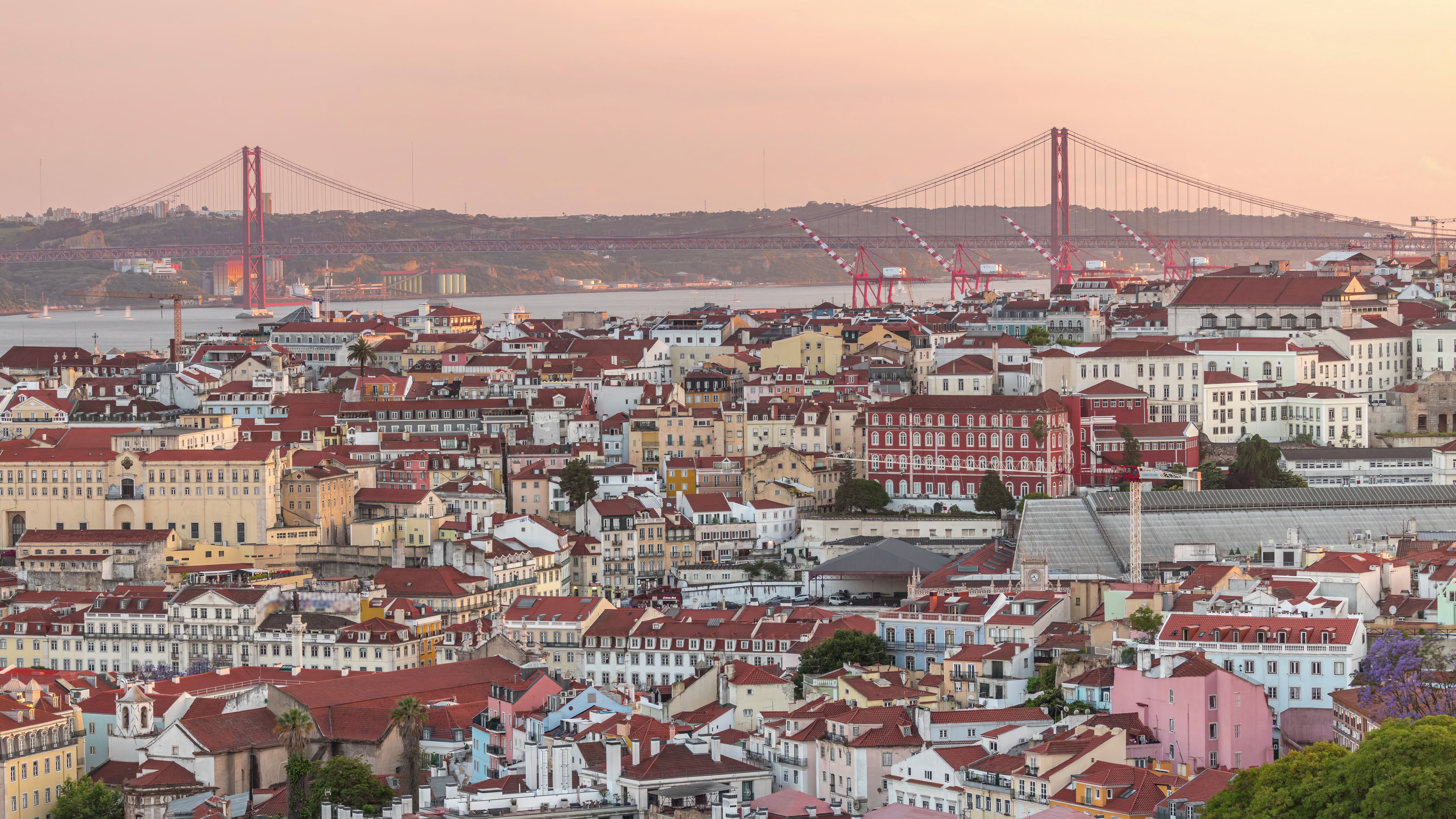 Tagus River and Bridge on an April evening in Lisbon, Portugal