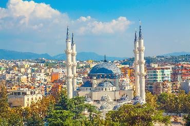 Panorama of Tirana City and largest mosque in Albania