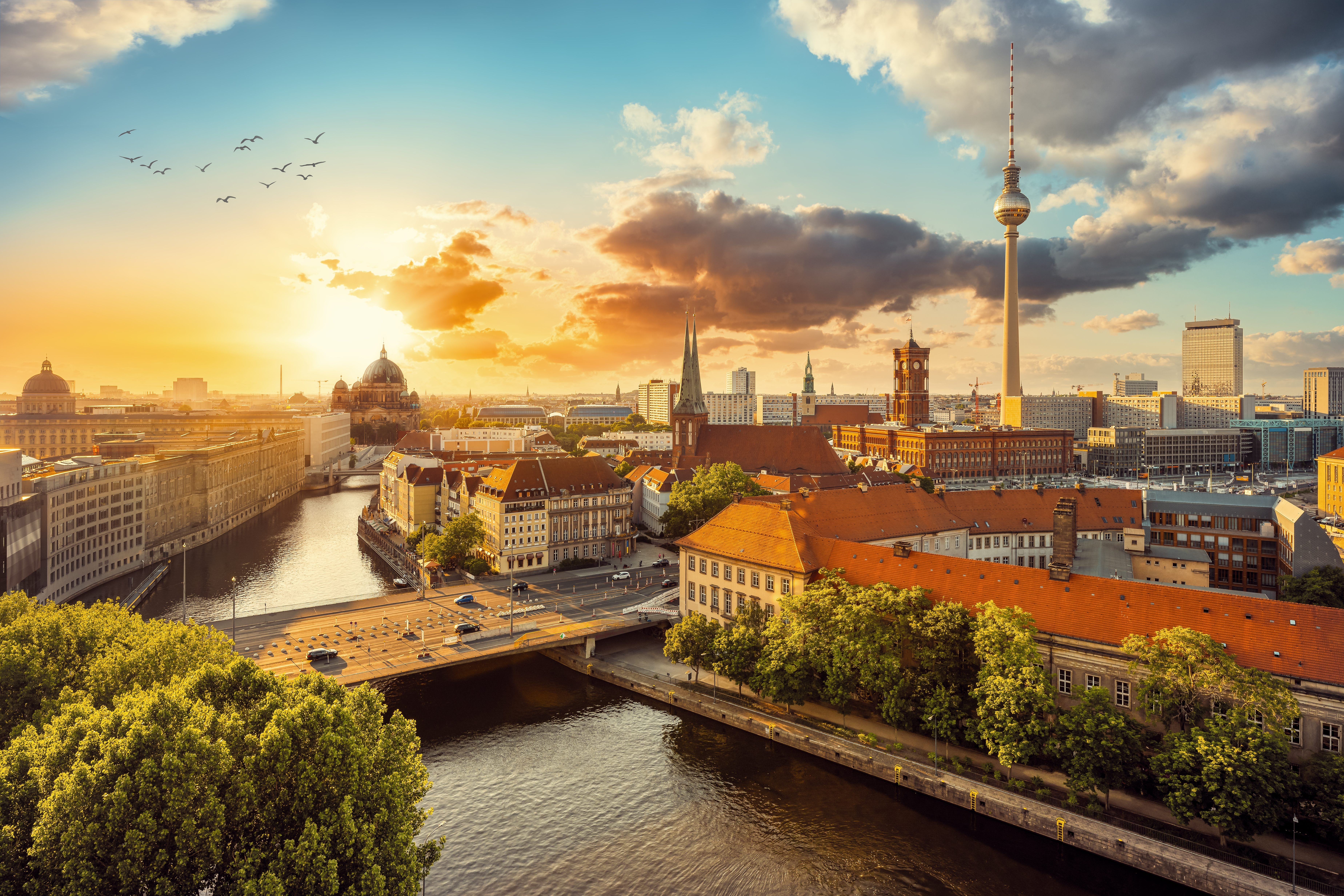 Skyline of Berlin, Germany at dusk
