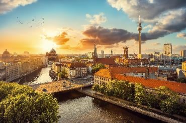 Skyline of Berlin, Germany at dusk
