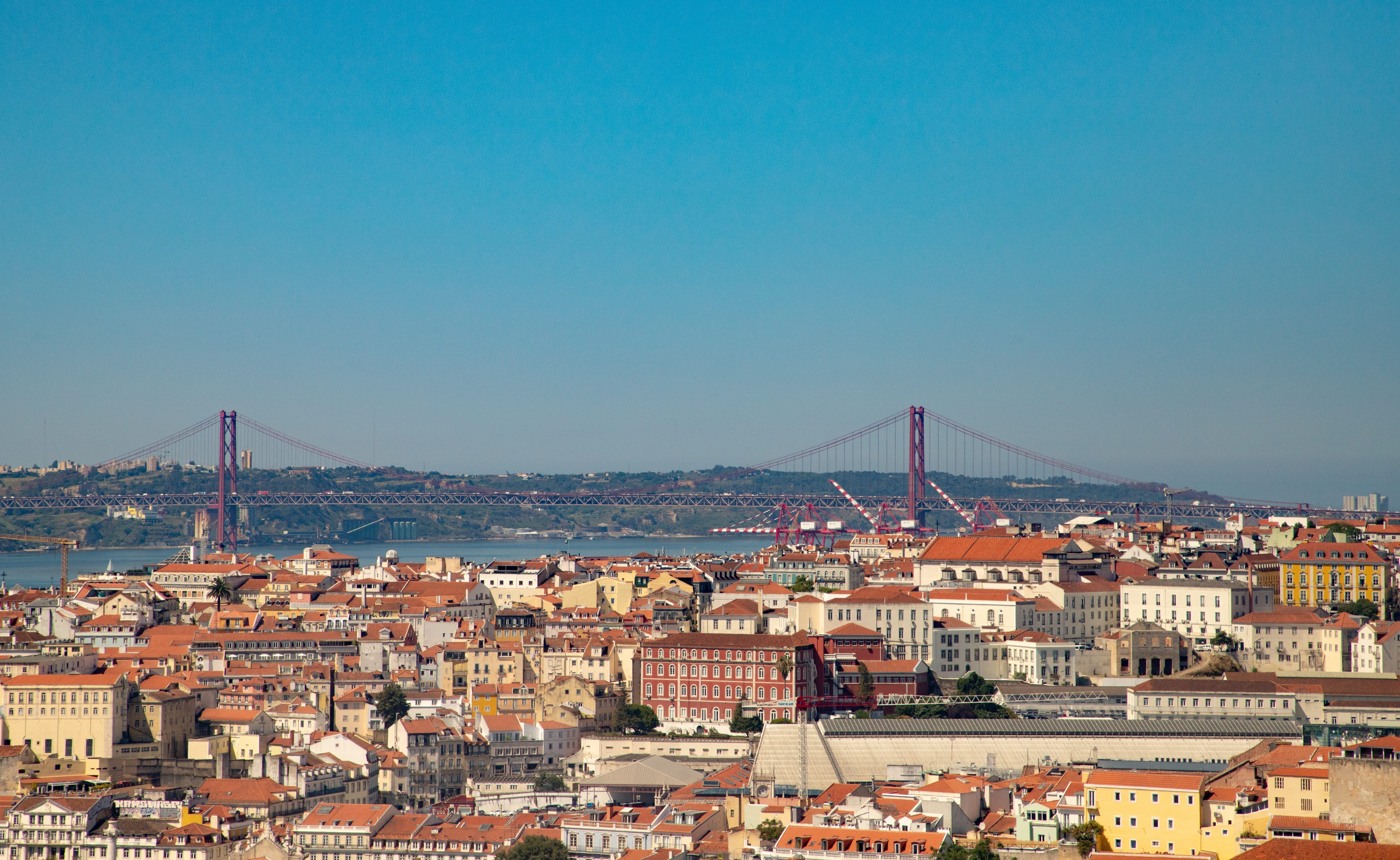 Lisbon skyline with clear blue skies