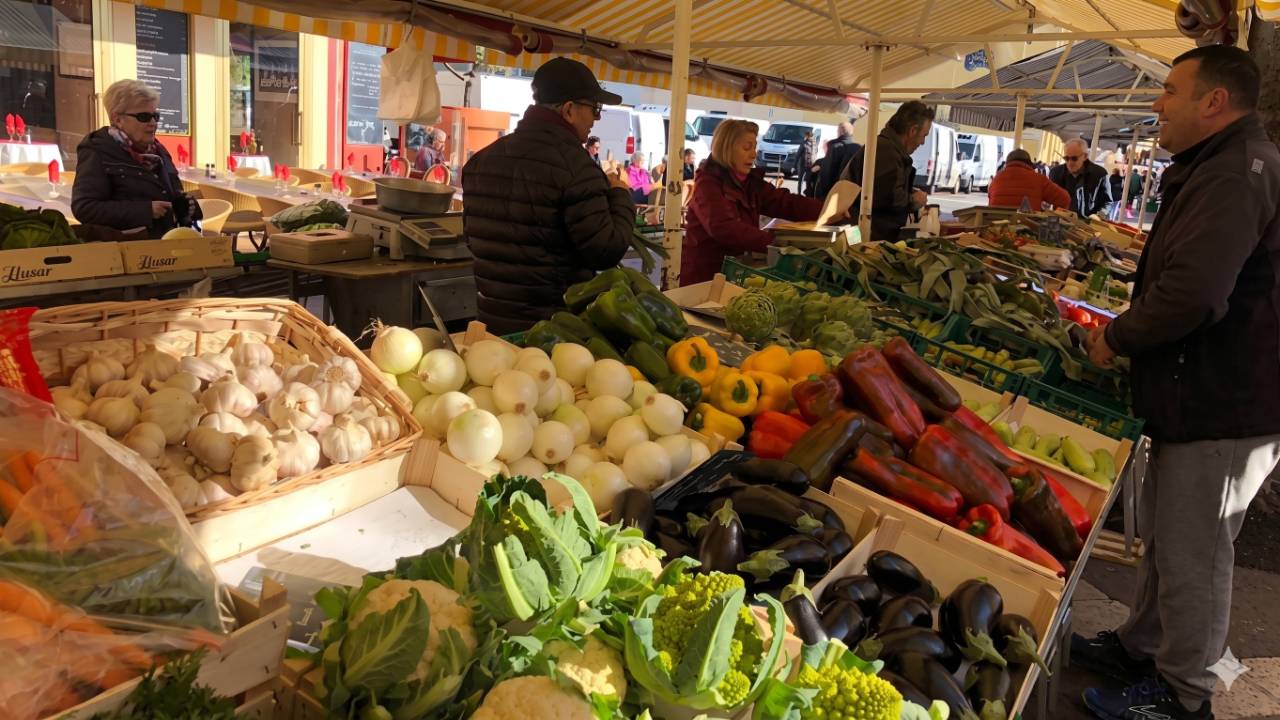 Market on food tour in Nice
