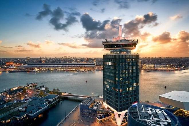 Adam Lookout Amsterdam with drinks and Eye Filmmuseum Ticket